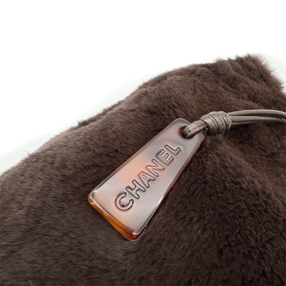 CHANEL VINTAGE LAPINFUR TORTOISESHELL CHAIN TOTE BAG BROWN 90269269