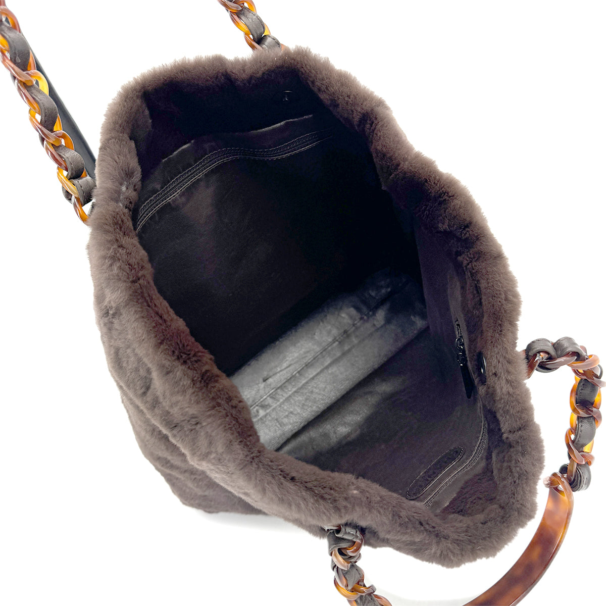 CHANEL VINTAGE LAPINFUR TORTOISESHELL CHAIN TOTE BAG BROWN 90269269