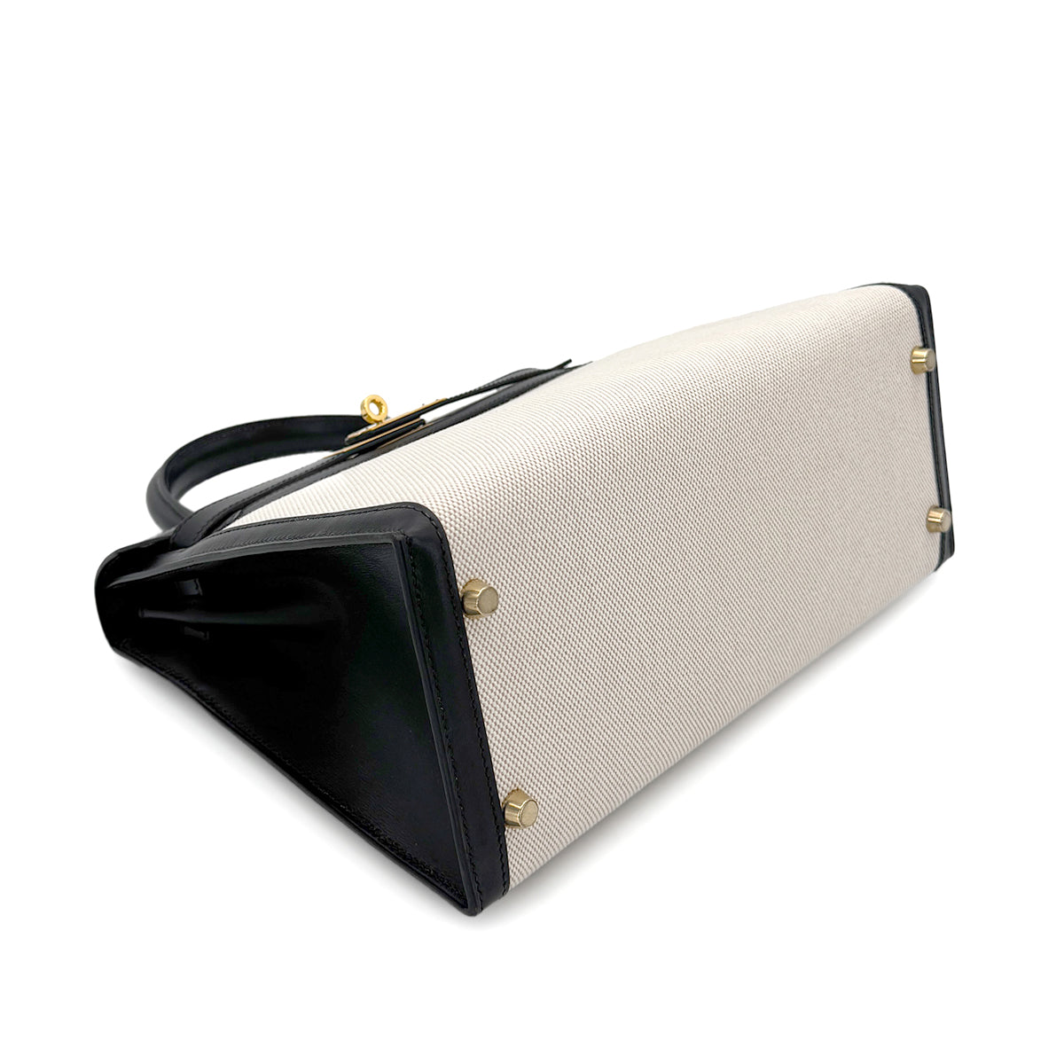 HERMES KELLY 28 BLACK BOXCALF TOILE H HAND SHOULDER BAG □F GHW 90269596