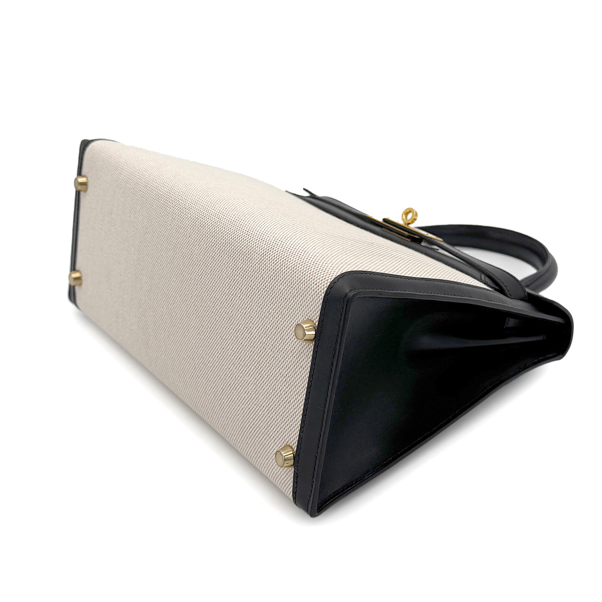 HERMES KELLY 28 BLACK BOXCALF TOILE H HAND SHOULDER BAG □F GHW 90269596