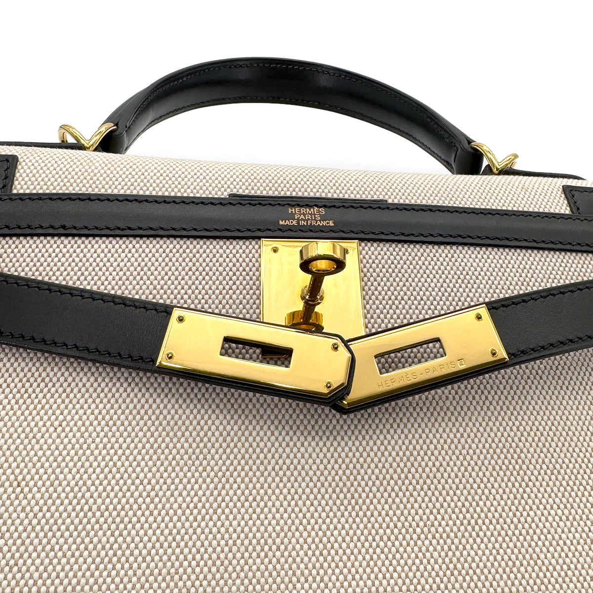 HERMES KELLY 28 BLACK BOXCALF TOILE H HAND SHOULDER BAG □F GHW 90269596