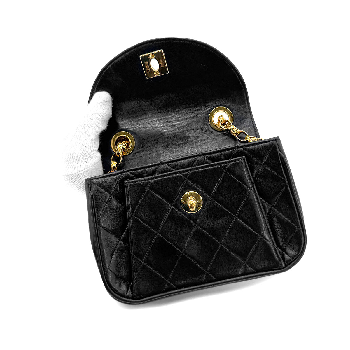 CHANEL VINTAGE MATELASSE MINI CHAIN SHOULDER BAG BLACK LAMB SKIN 90269602