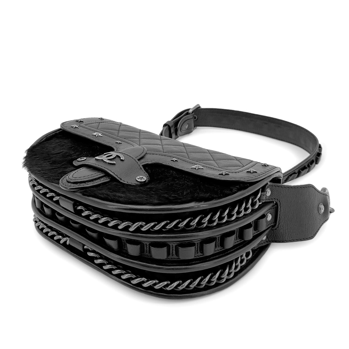 CHANEL PARIDARAS MATELASSE CHAIN SHOULDER BAG BLACK HORSE HAIR LAMB SKIN 90269605