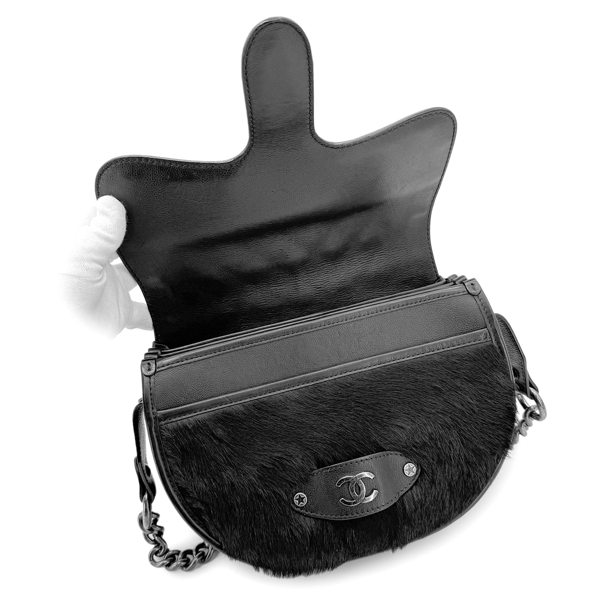 CHANEL PARIDARAS MATELASSE CHAIN SHOULDER BAG BLACK HORSE HAIR LAMB SKIN 90269605