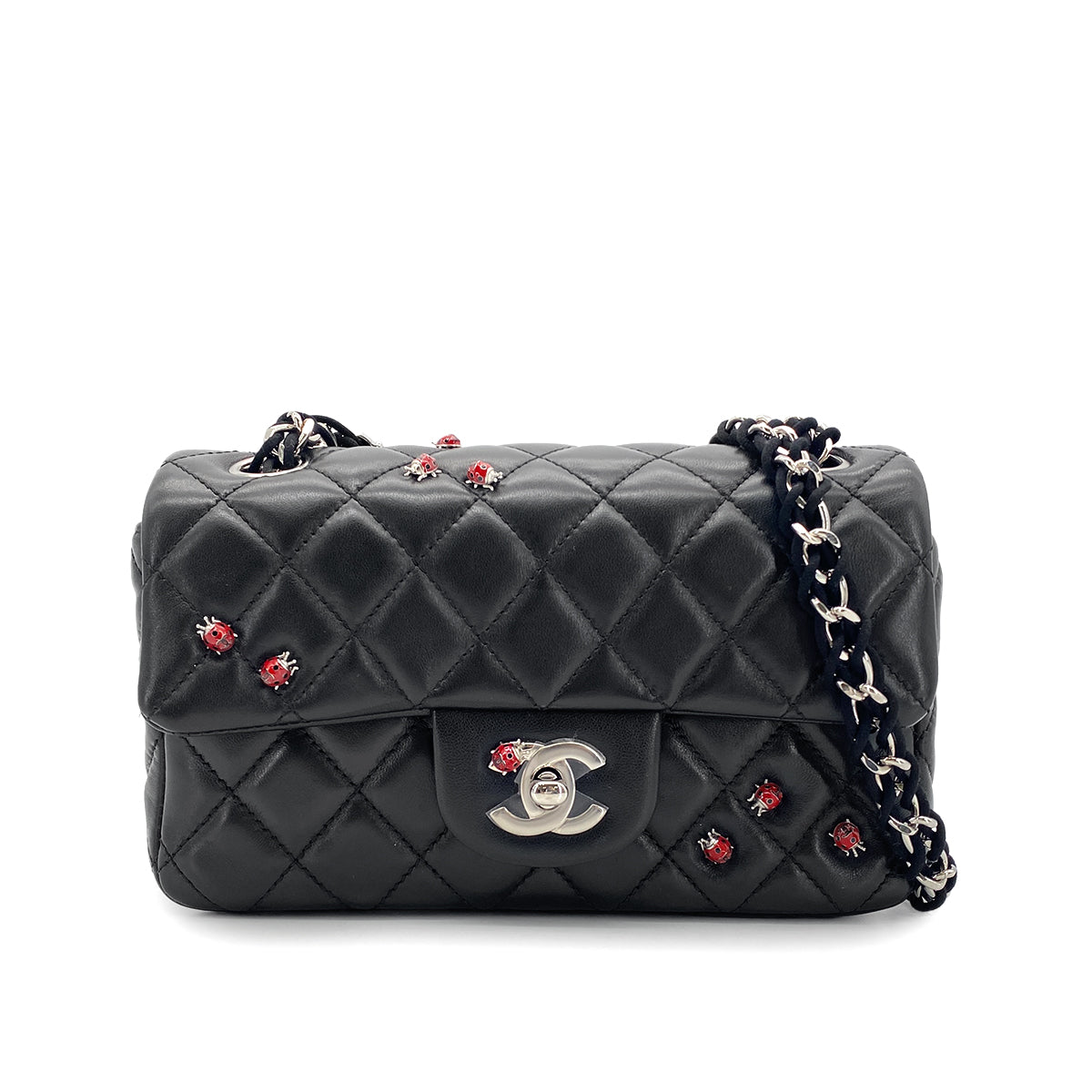 CHANEL VINTAGE MINI MATELASSE CHAIN SHOULDER BAG BLACK LAMB SKIN 90269606