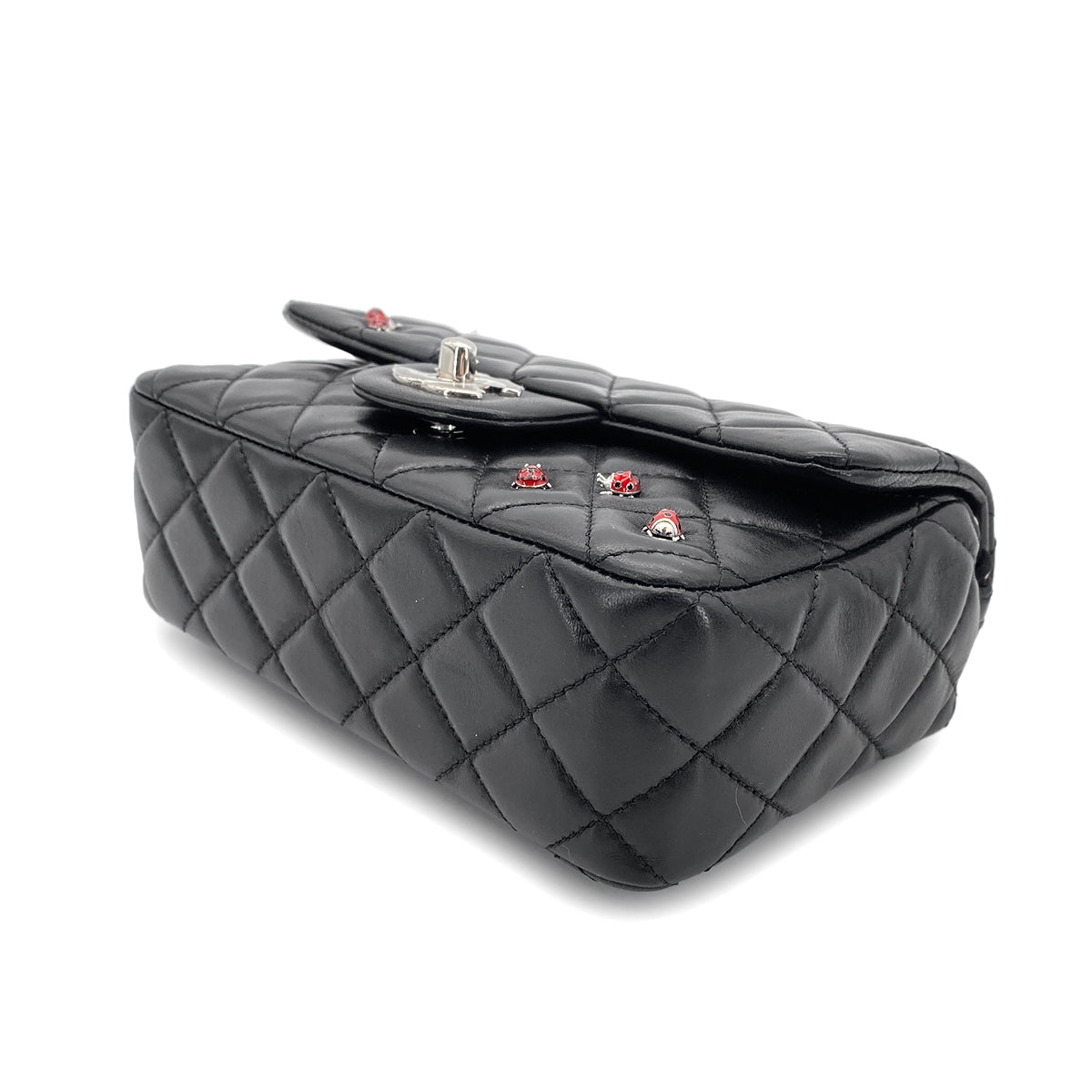 CHANEL VINTAGE MINI MATELASSE CHAIN SHOULDER BAG BLACK LAMB SKIN 90269606