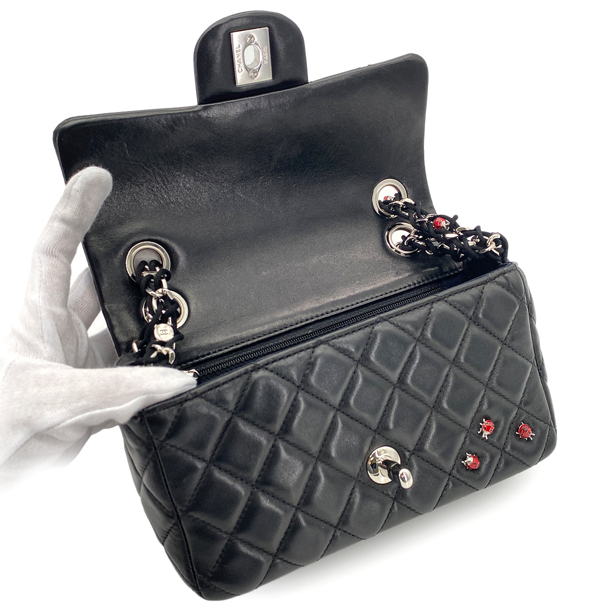 CHANEL VINTAGE MINI MATELASSE CHAIN SHOULDER BAG BLACK LAMB SKIN 90269606