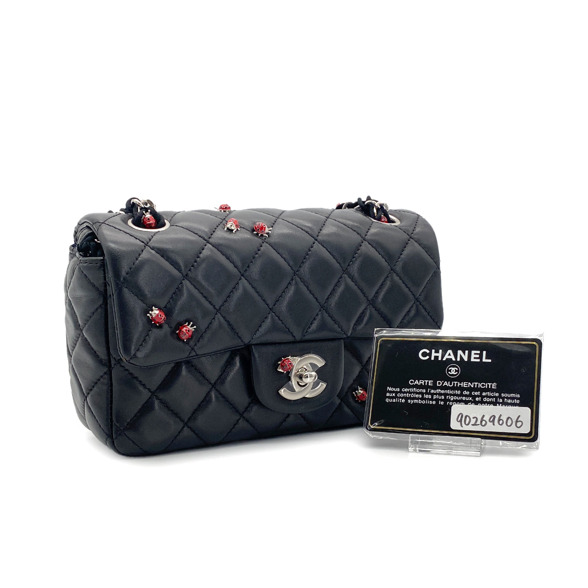 CHANEL VINTAGE MINI MATELASSE CHAIN SHOULDER BAG BLACK LAMB SKIN 90269606