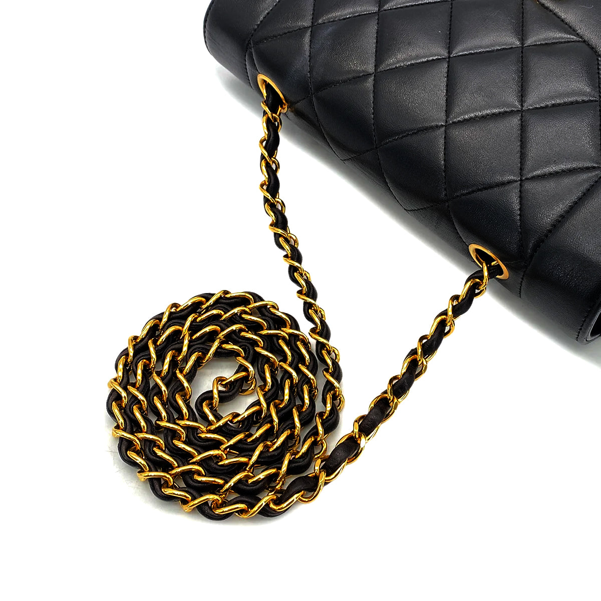 CHANEL VINTAGE DIANA SMALL CHAIN SHOULDER BAG BLACK LAMB SKIN 90269610