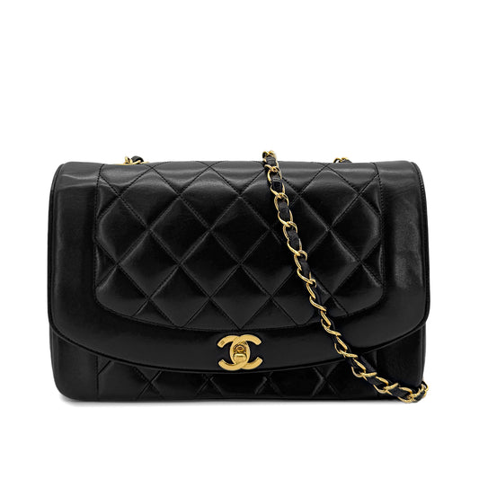 CHANEL VINTAGE DIANA MEDIUM CHAIN SHOULDER BAG BLACK LAMB SKIN 90269611