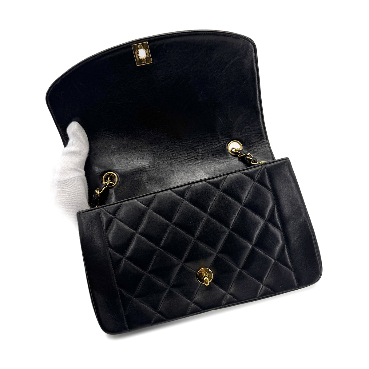 CHANEL VINTAGE DIANA MEDIUM CHAIN SHOULDER BAG BLACK LAMB SKIN 90269611