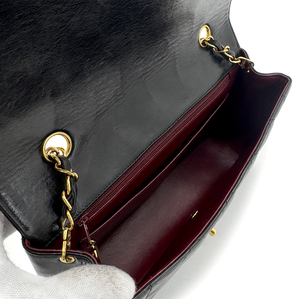 CHANEL VINTAGE DIANA MEDIUM CHAIN SHOULDER BAG BLACK LAMB SKIN 90269611