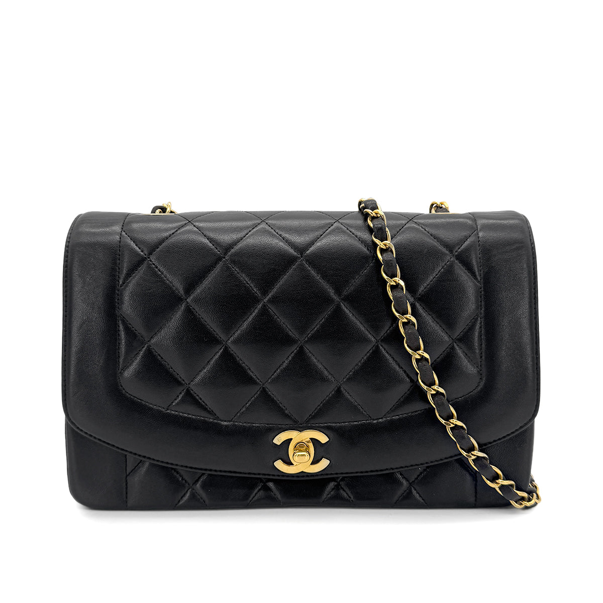 CHANEL VINTAGE DIANA MEDIUM CHAIN SHOULDER BAG BLACK LAMB SKIN 90269612