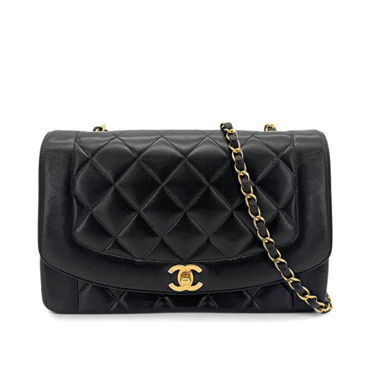 CHANEL VINTAGE DIANA MEDIUM CHAIN SHOULDER BAG BLACK LAMB SKIN 90269612