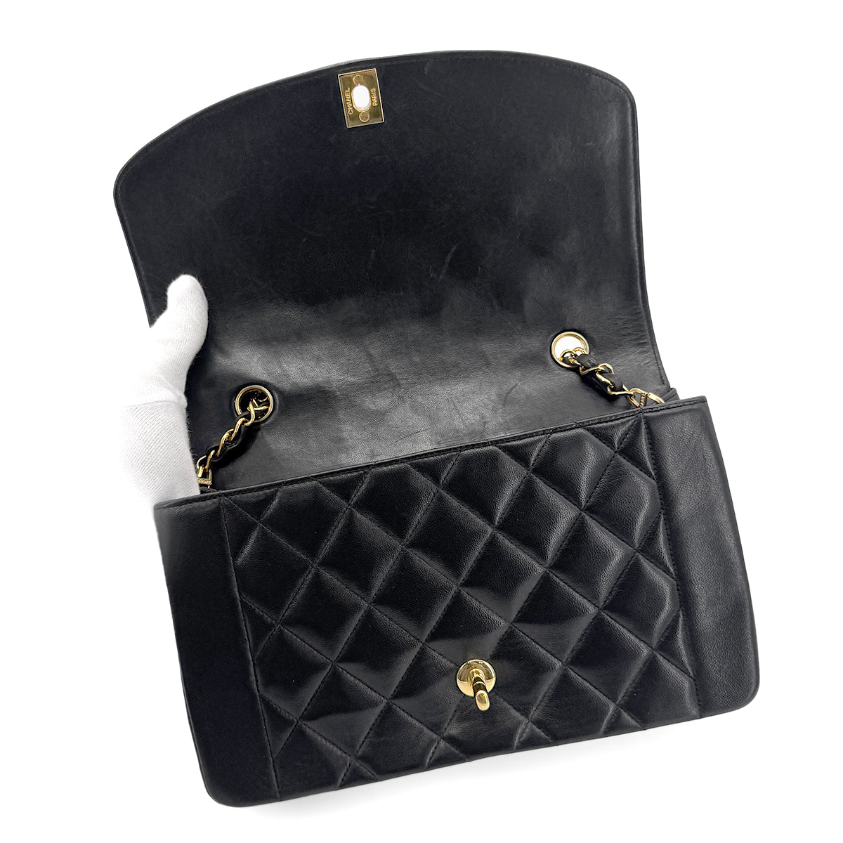 CHANEL VINTAGE DIANA MEDIUM CHAIN SHOULDER BAG BLACK LAMB SKIN 90269612