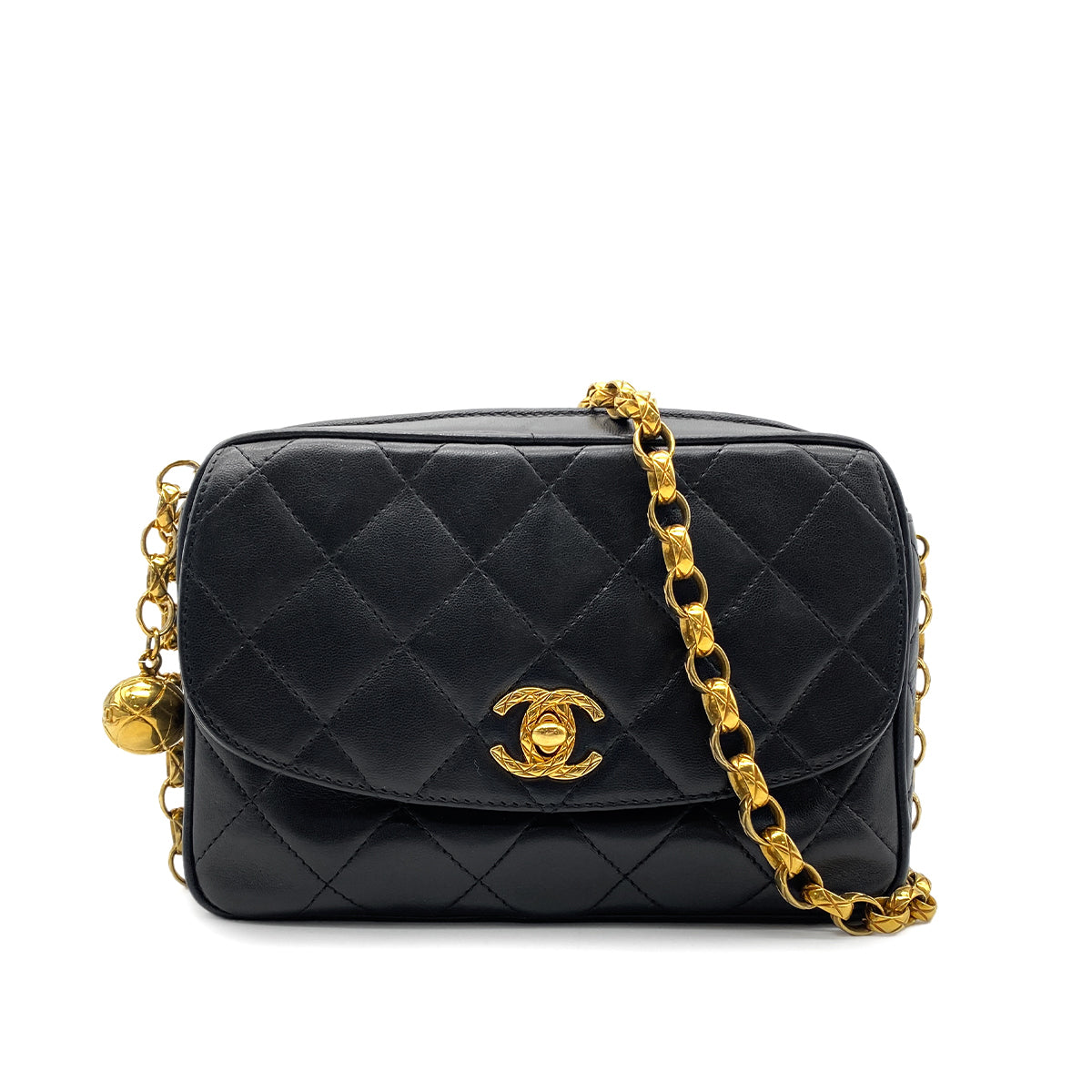 CHANEL VINTAGE MATELASSE BIJOU CHAIN SHOULDER BAG BLACK LAMB SKIN 90269613