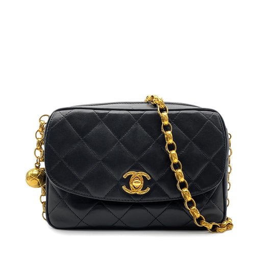 CHANEL VINTAGE MATELASSE BIJOU CHAIN SHOULDER BAG BLACK LAMB SKIN 90269613