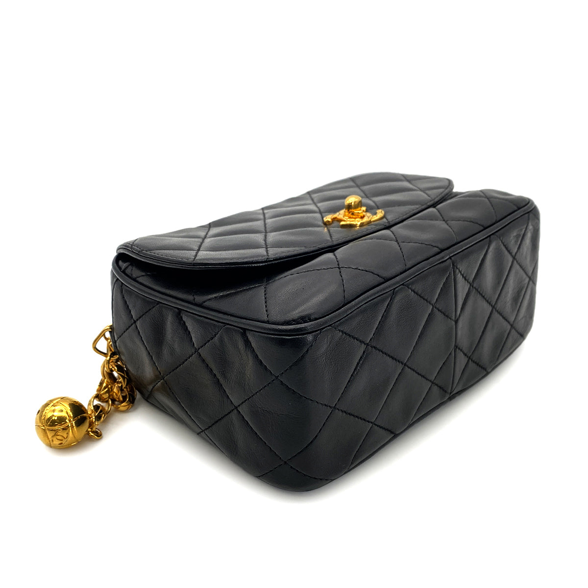 CHANEL VINTAGE MATELASSE BIJOU CHAIN SHOULDER BAG BLACK LAMB SKIN 90269613