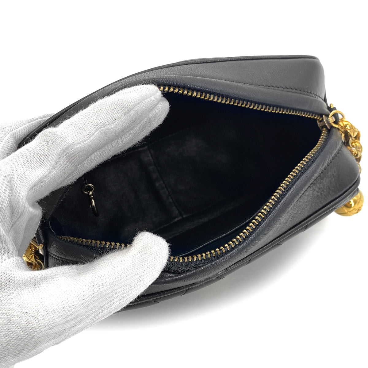 CHANEL VINTAGE MATELASSE BIJOU CHAIN SHOULDER BAG BLACK LAMB SKIN 90269613