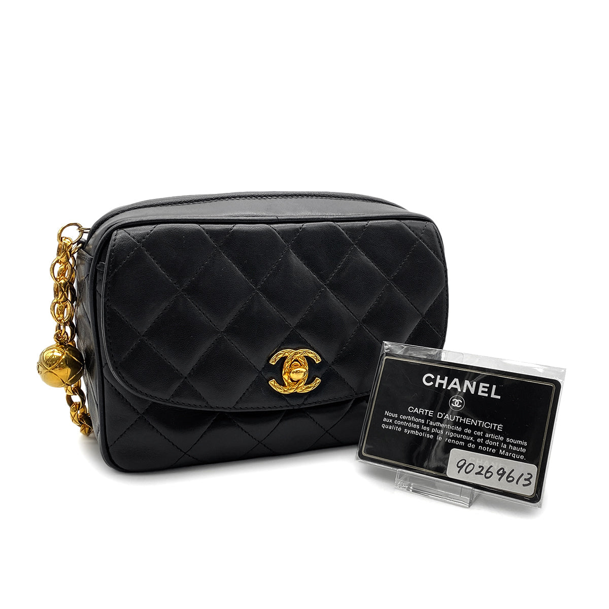 CHANEL VINTAGE MATELASSE BIJOU CHAIN SHOULDER BAG BLACK LAMB SKIN 90269613