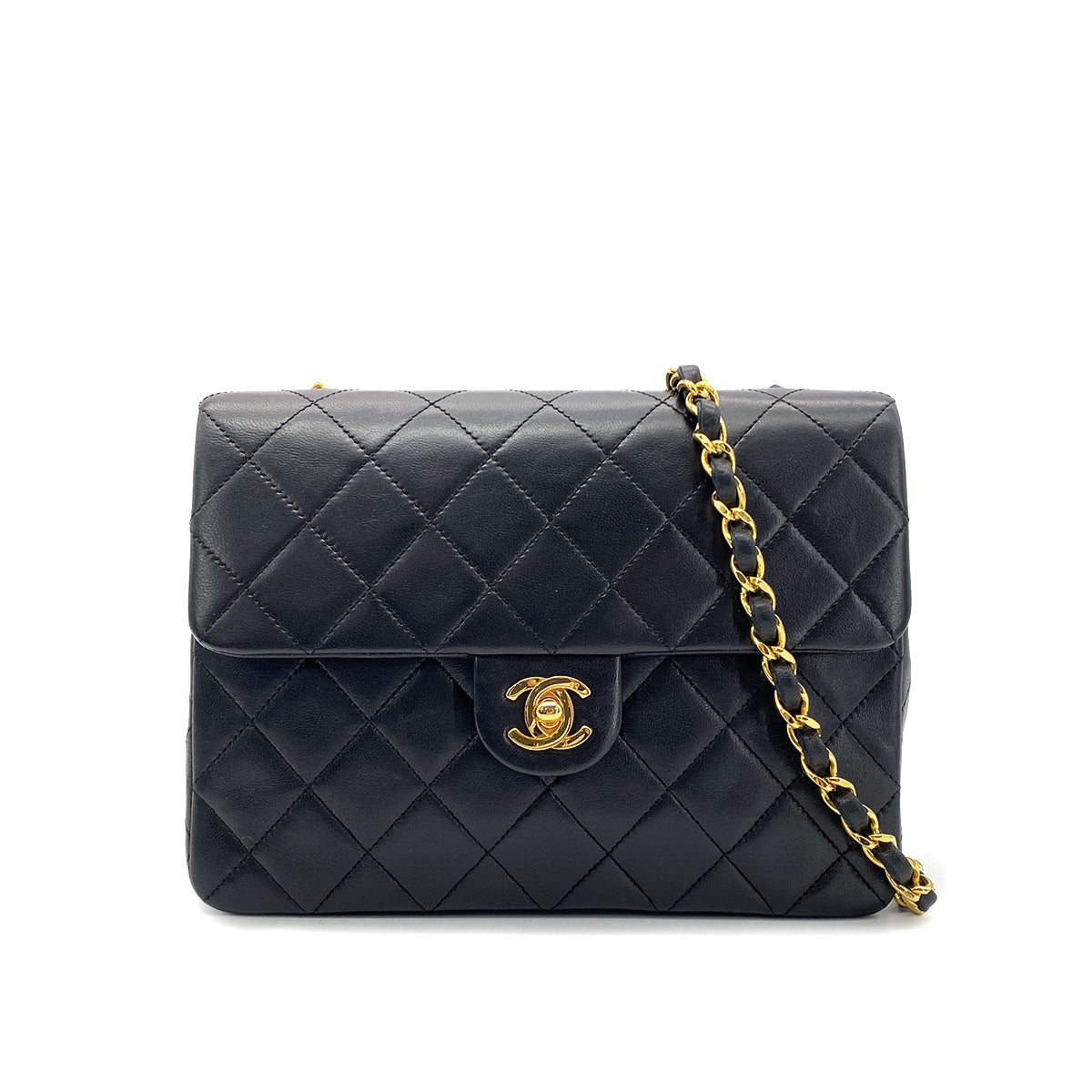 CHANEL VINTAGE MINI MATELASSE CHAIN SHOULDER BAG BLACK LAMB SKIN 90269617