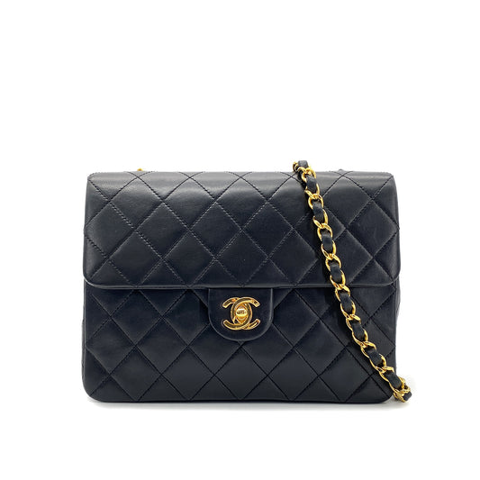 CHANEL VINTAGE MINI MATELASSE CHAIN SHOULDER BAG BLACK LAMB SKIN 90269617