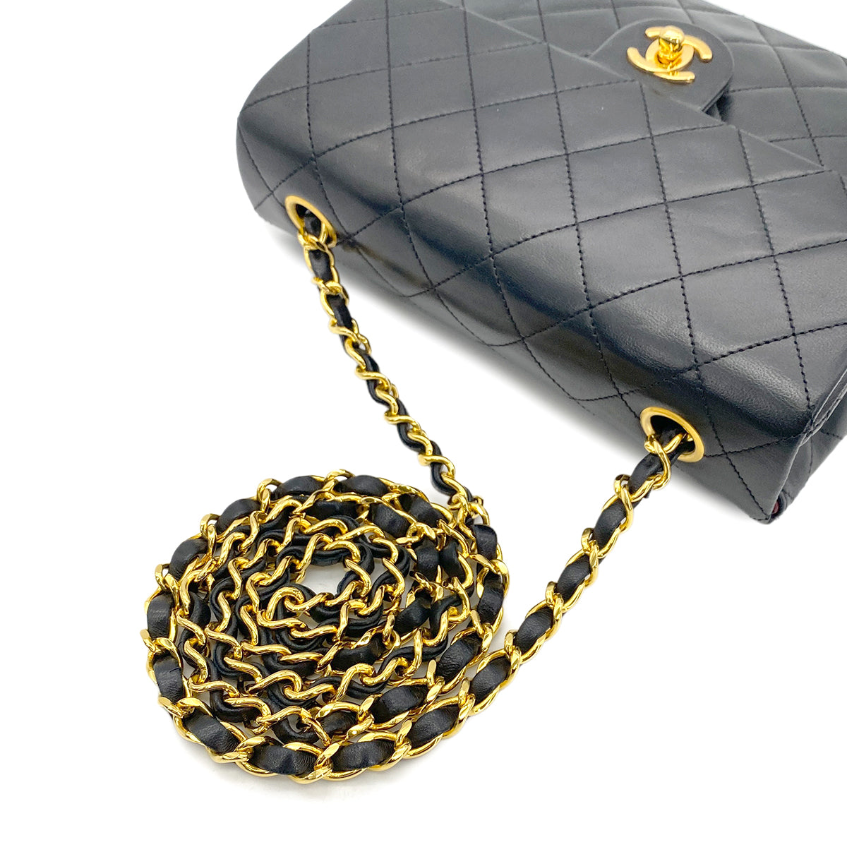 CHANEL VINTAGE MINI MATELASSE CHAIN SHOULDER BAG BLACK LAMB SKIN 90269617