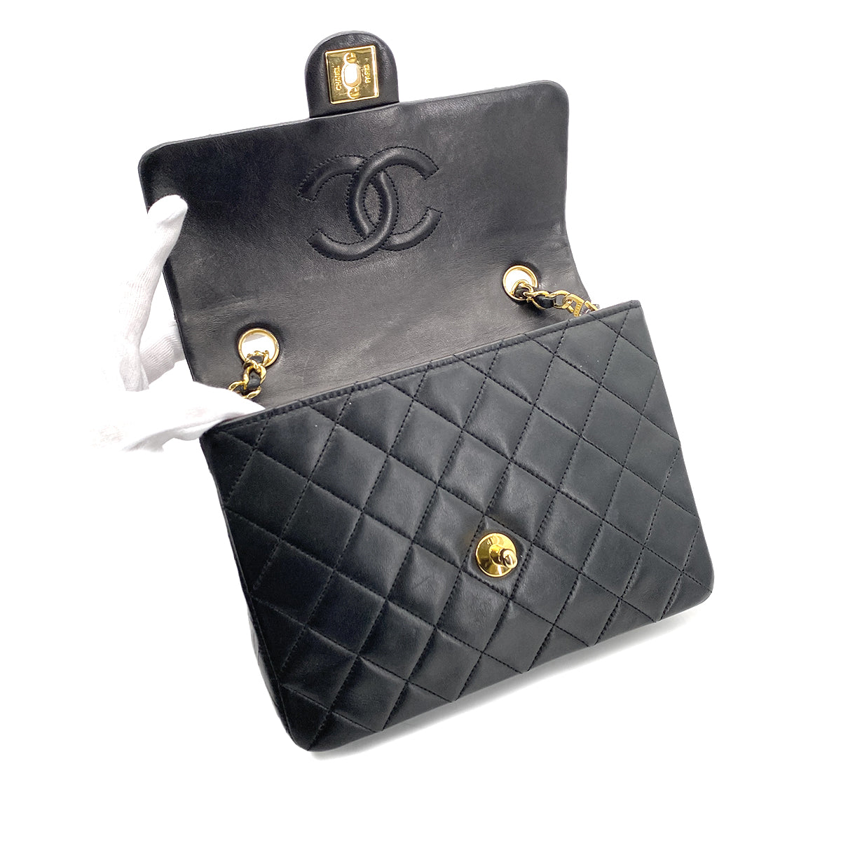 CHANEL VINTAGE MINI MATELASSE CHAIN SHOULDER BAG BLACK LAMB SKIN 90269617