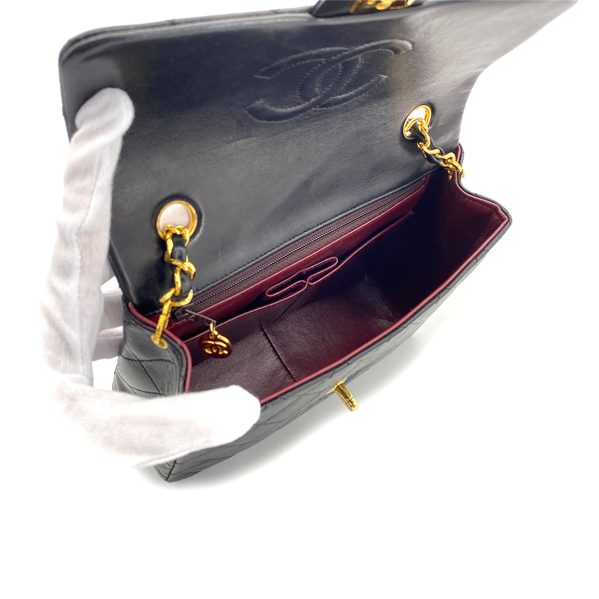 CHANEL VINTAGE MINI MATELASSE CHAIN SHOULDER BAG BLACK LAMB SKIN 90269617