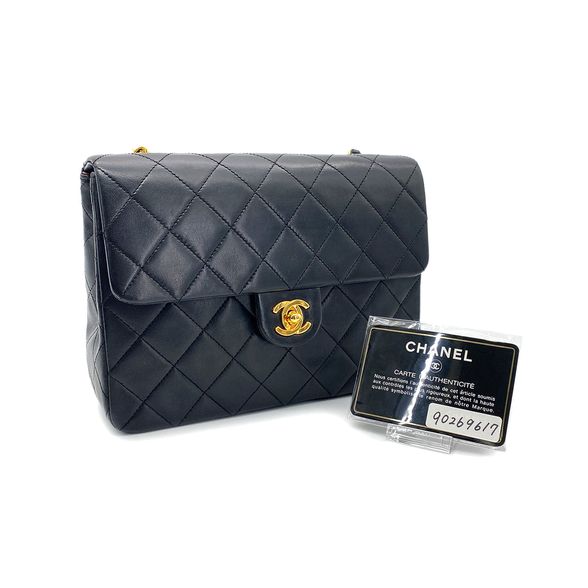 CHANEL VINTAGE MINI MATELASSE CHAIN SHOULDER BAG BLACK LAMB SKIN 90269617