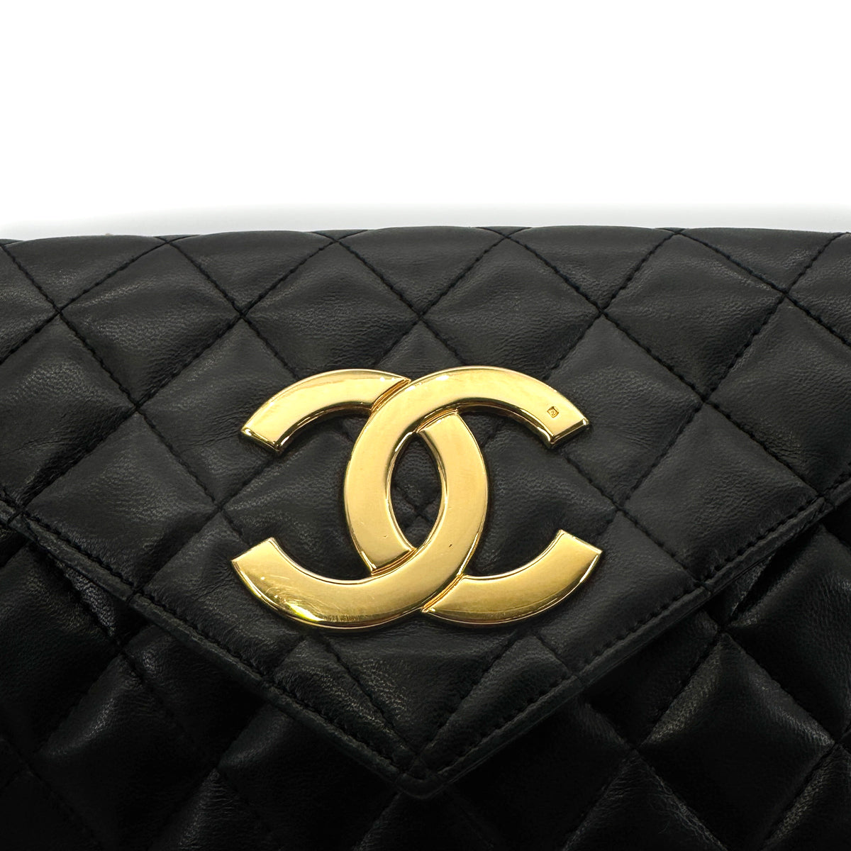 CHANEL VINTAGE BIG COCO CHAIN SHOULDER BAG BLACK LAMB SKIN 90269618