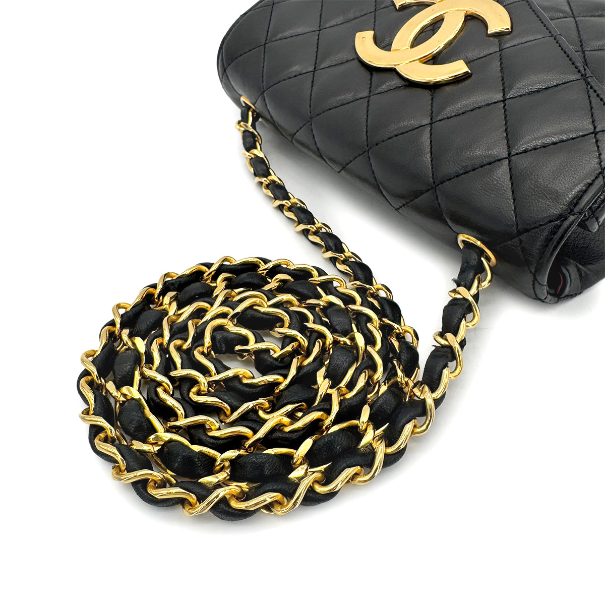 CHANEL VINTAGE BIG COCO CHAIN SHOULDER BAG BLACK LAMB SKIN 90269618