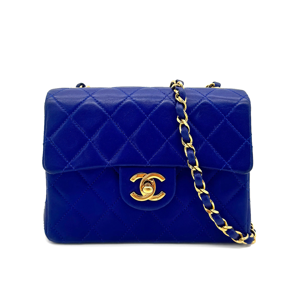 CHANEL VINTAGE MINI SQUARE 17 CHAIN SHOULDER BAG BLUE LAMB SKIN 90269619