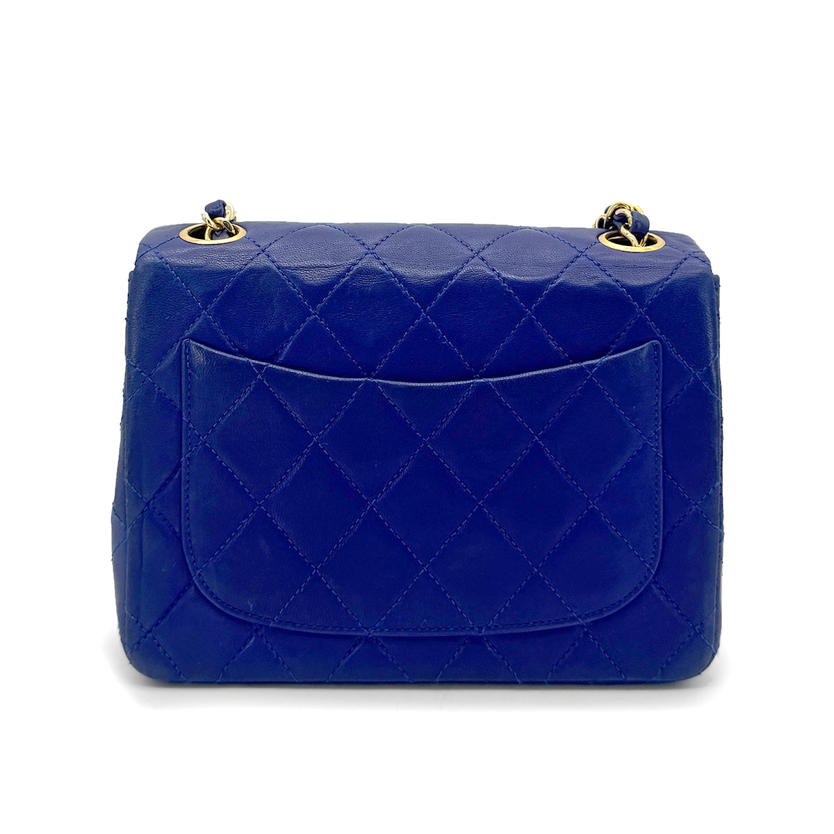 CHANEL VINTAGE MINI SQUARE 17 CHAIN SHOULDER BAG BLUE LAMB SKIN 90269619