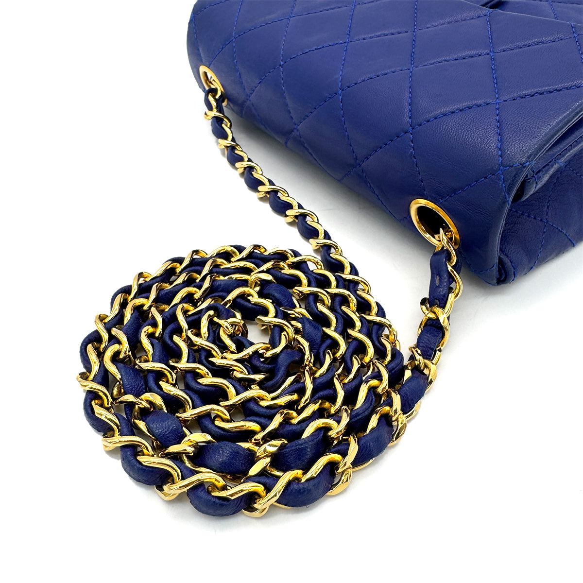 CHANEL VINTAGE MINI SQUARE 17 CHAIN SHOULDER BAG BLUE LAMB SKIN 90269619