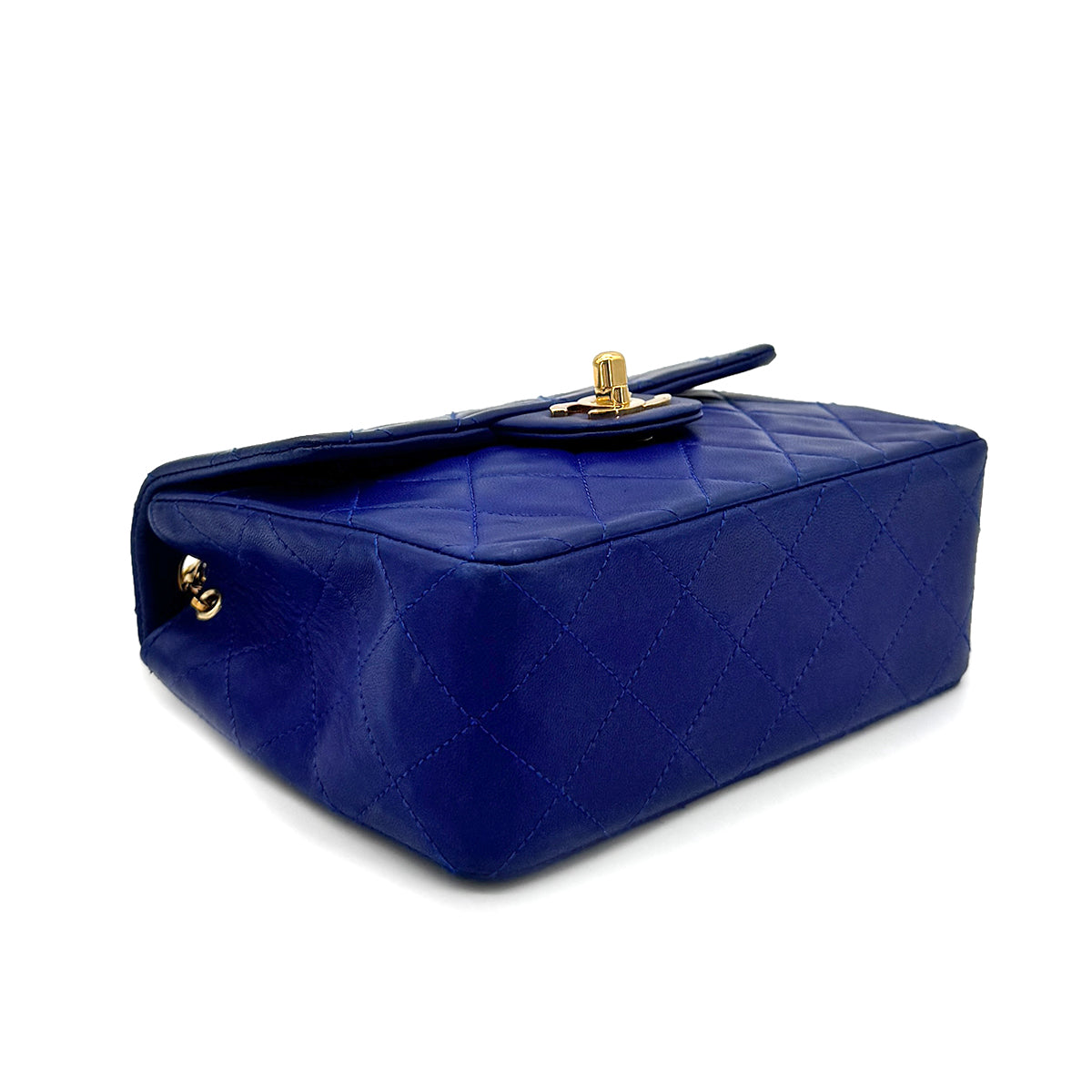 CHANEL VINTAGE MINI SQUARE 17 CHAIN SHOULDER BAG BLUE LAMB SKIN 90269619