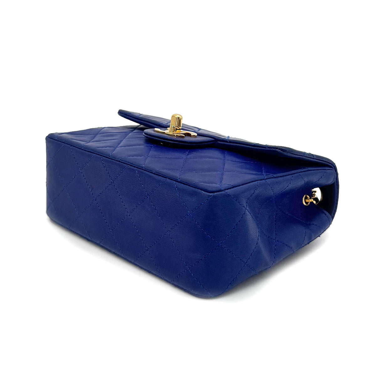 CHANEL VINTAGE MINI SQUARE 17 CHAIN SHOULDER BAG BLUE LAMB SKIN 90269619