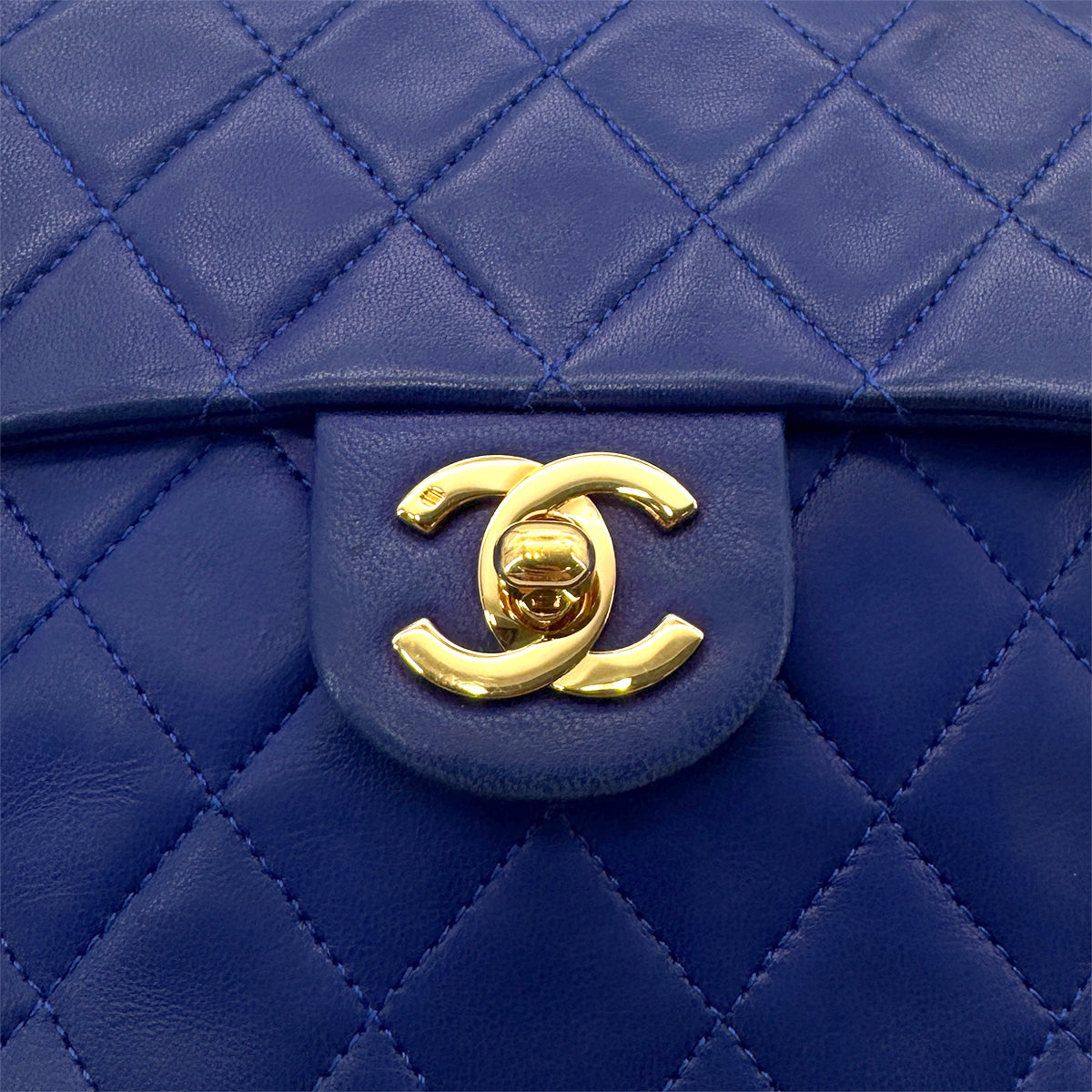 CHANEL VINTAGE MINI SQUARE 17 CHAIN SHOULDER BAG BLUE LAMB SKIN 90269619