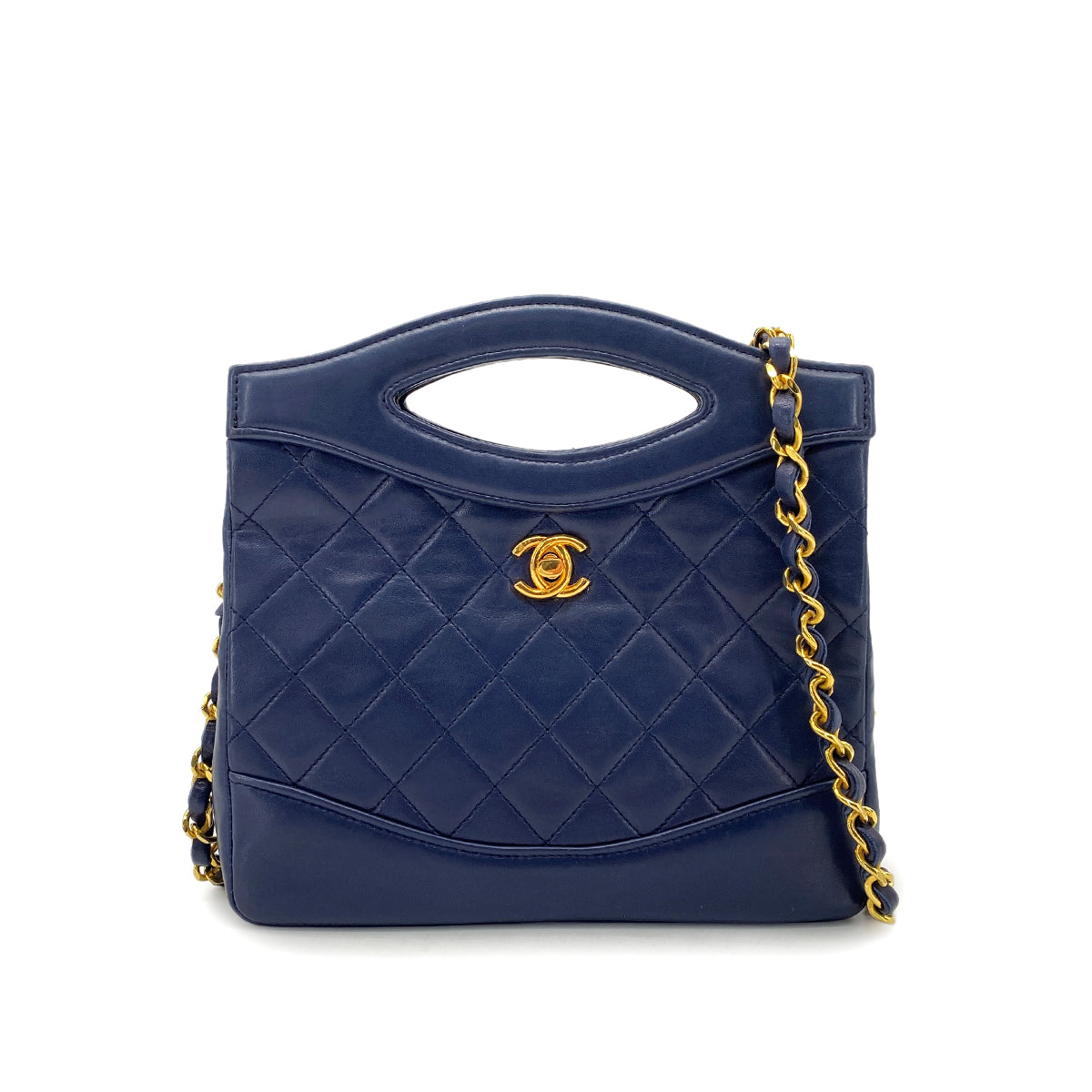 CHANEL VINTAGE MATELASSE CHAIN SHOULDER BAG NAVY LAMB SKIN 90269622