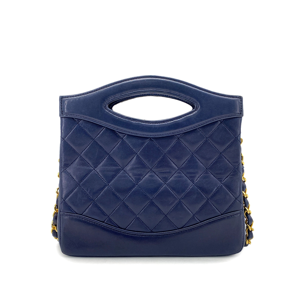 CHANEL VINTAGE MATELASSE CHAIN SHOULDER BAG NAVY LAMB SKIN 90269622