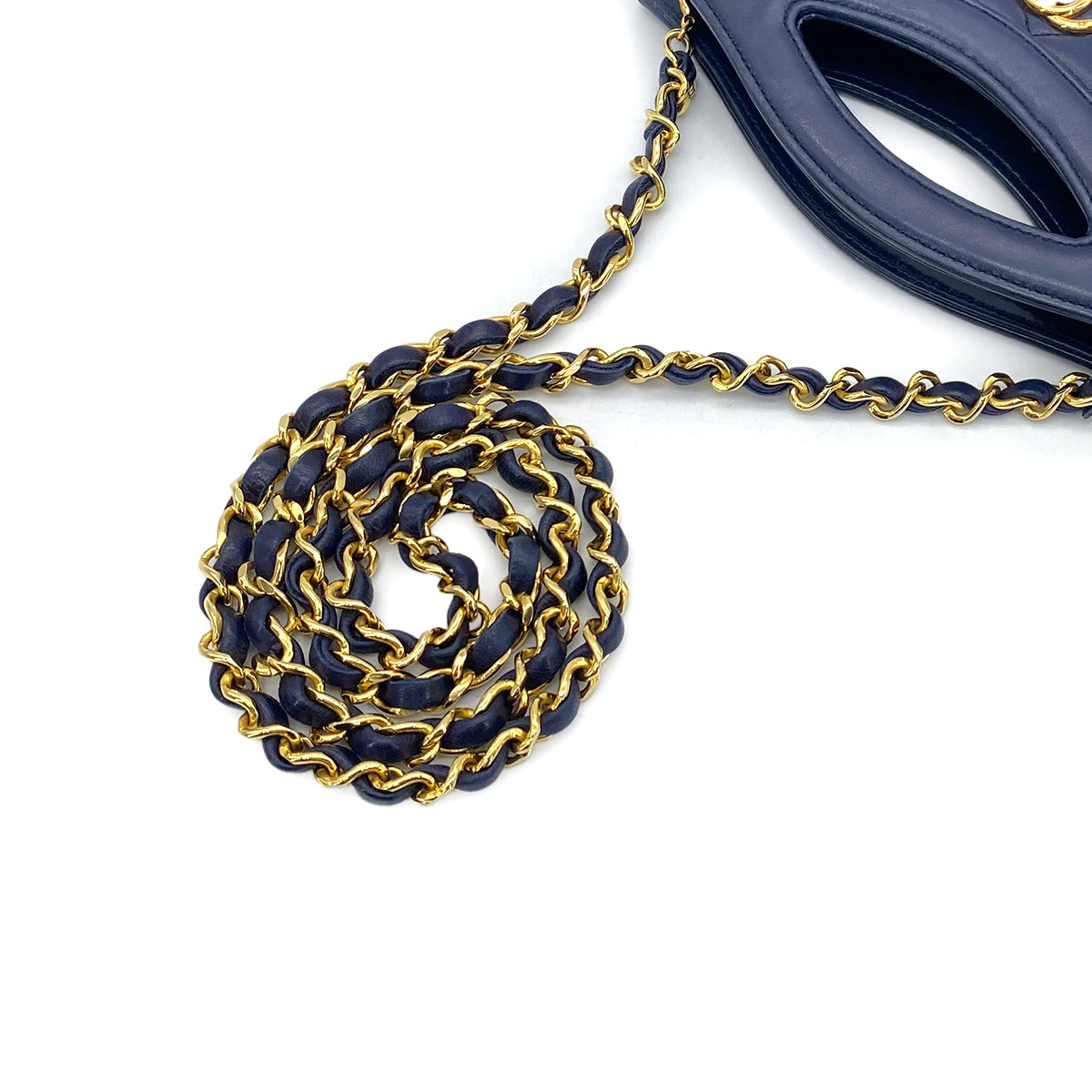 CHANEL VINTAGE MATELASSE CHAIN SHOULDER BAG NAVY LAMB SKIN 90269622