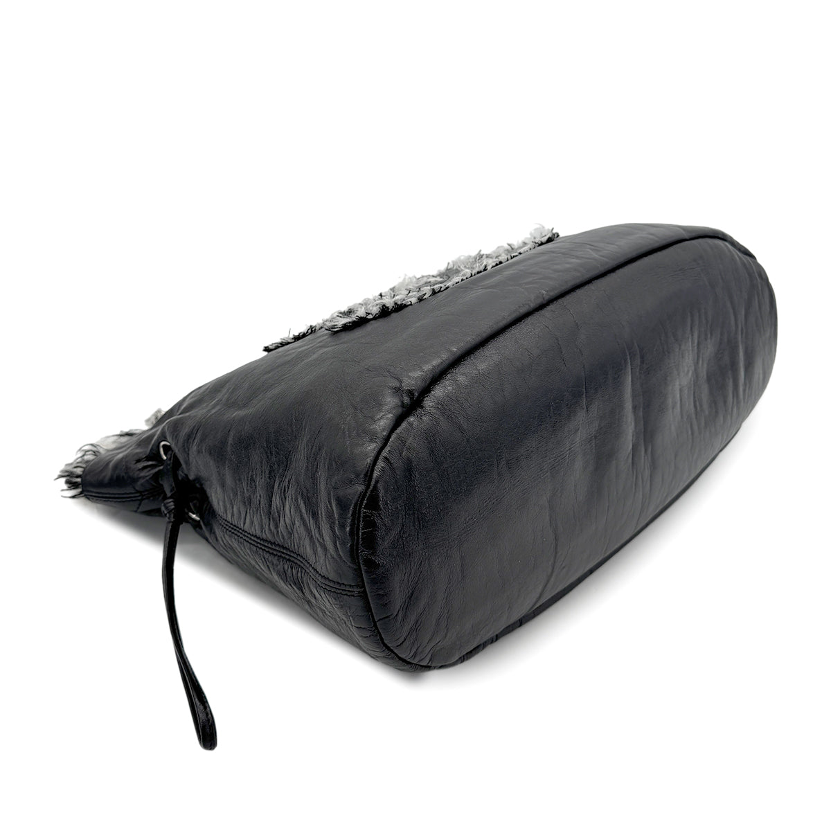 CHANEL DECACOCO CHAIN TOTE BAG BLACK TWEED LAMB SKIN 90269624