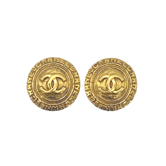 CHANEL VINTAGE EARRINGS ROUND COCOMARK GOLD ACCESSORY 90269667