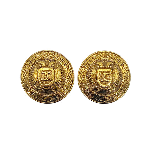 CHANEL VINTAGE EARRINGS ROUND COCOMARK GOLD ACCESSORY 90269676