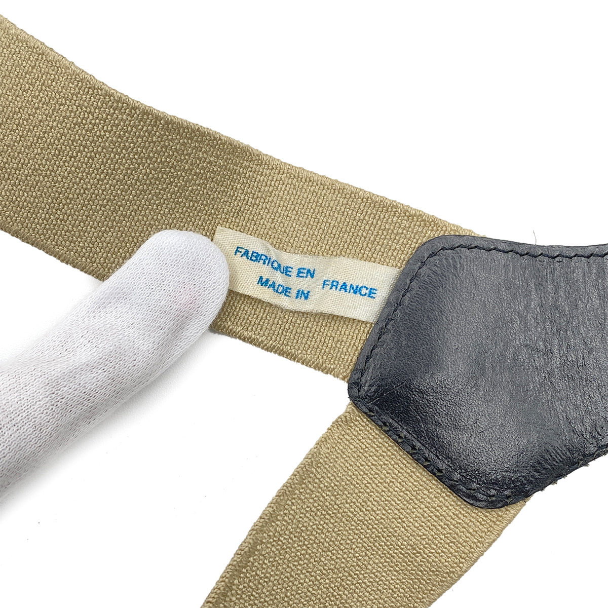 CHANEL VINTAGE SUSPENDER LOGO BEIGE BLACK CANVAS LEATHER 90269694