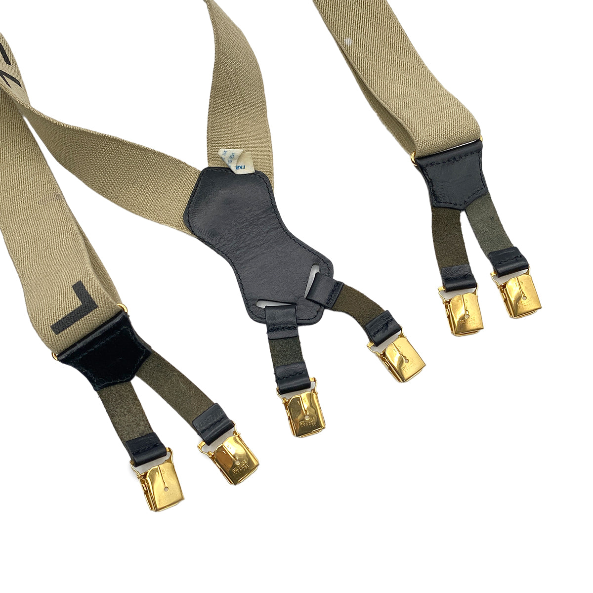 CHANEL VINTAGE SUSPENDER LOGO BEIGE BLACK CANVAS LEATHER 90269694