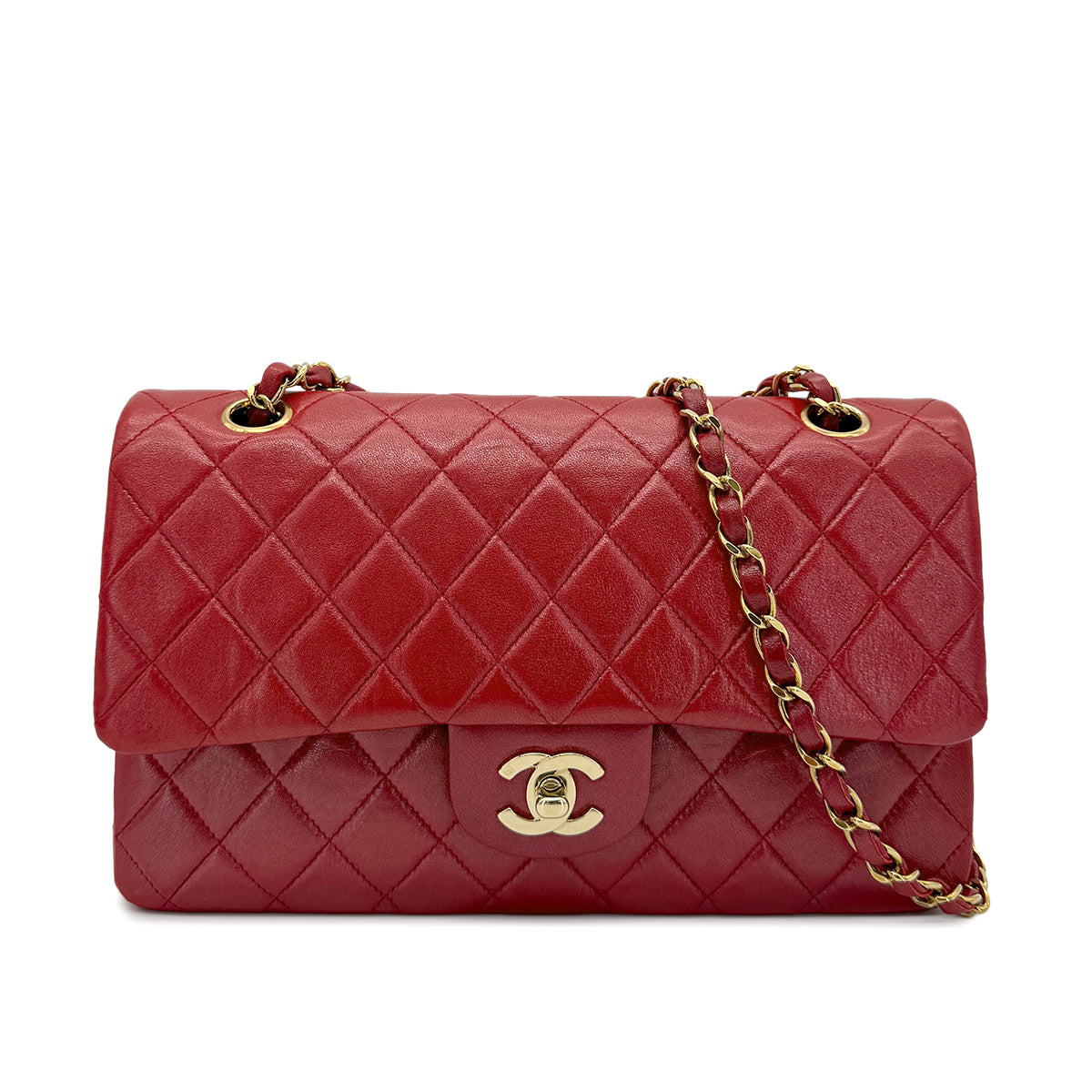 CHANEL VINTAGE CLASSIC FLAP MEDIUM CHAIN SHOULDER BAG RED LAMB SKIN 90269833