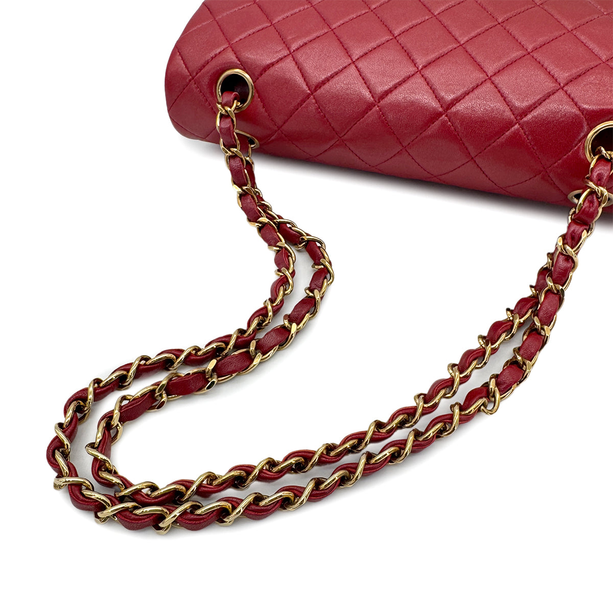 CHANEL VINTAGE CLASSIC FLAP MEDIUM CHAIN SHOULDER BAG RED LAMB SKIN 90269833