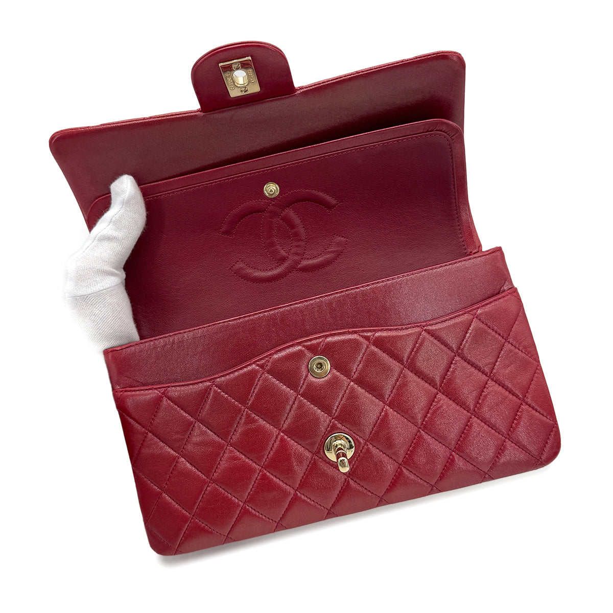 CHANEL VINTAGE CLASSIC FLAP MEDIUM CHAIN SHOULDER BAG RED LAMB SKIN 90269833