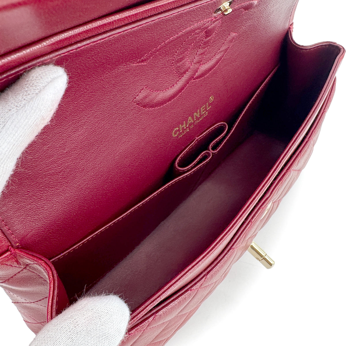 CHANEL VINTAGE CLASSIC FLAP MEDIUM CHAIN SHOULDER BAG RED LAMB SKIN 90269833